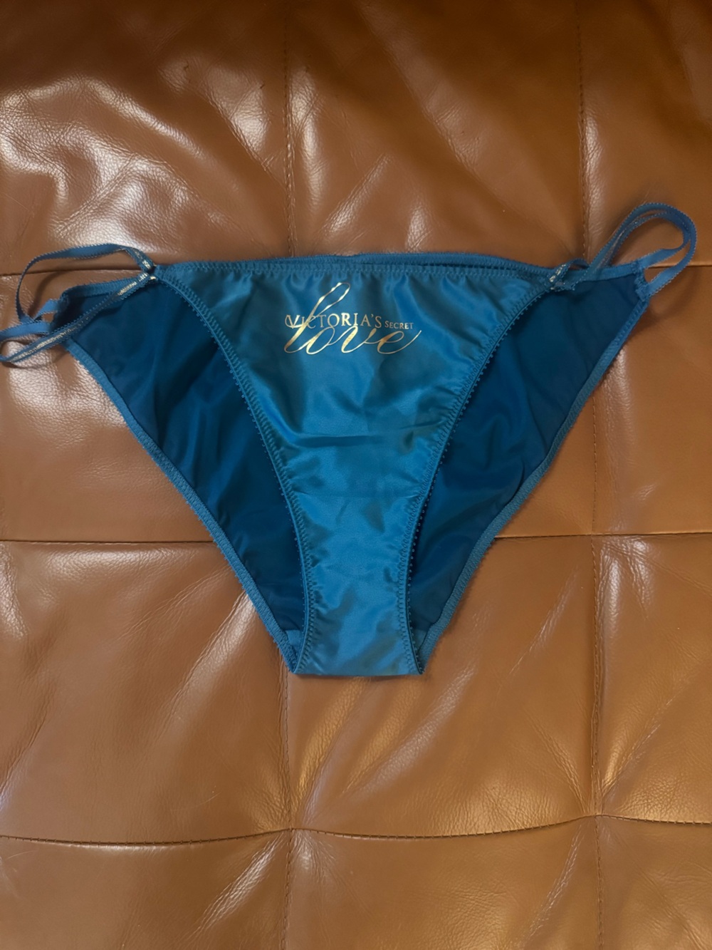 Victoria's Secret Teal Cheeky String Panty w/ Gold Logo